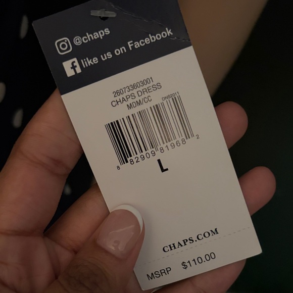 Chaps Navy and White Polka Dot Midi Dress - Picture 2 of 4